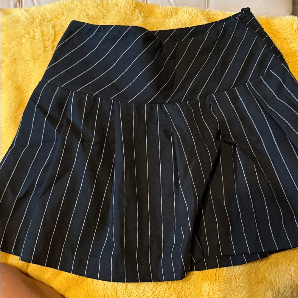 Divided Black and White Striped Mini Skirt